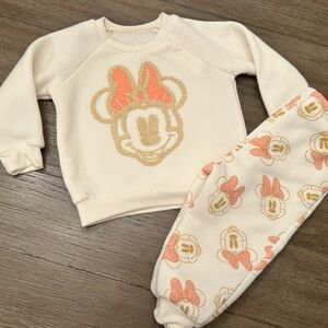 Disney Baby Minnie Mouse Sweatshirt Jogger Set Cream Pink 6–9M Outfit